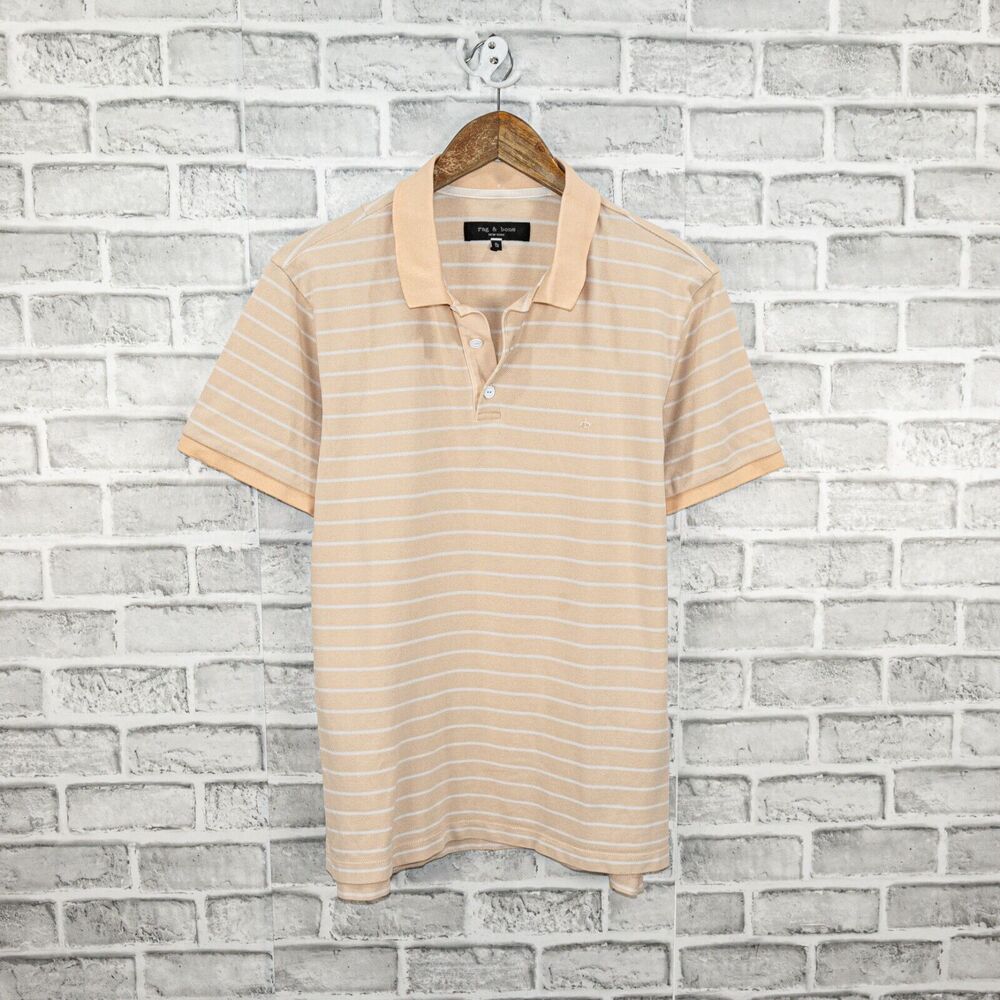 Rag & Bone Short Sleeve Polo Shirt in Peach Striped Cotton size XL